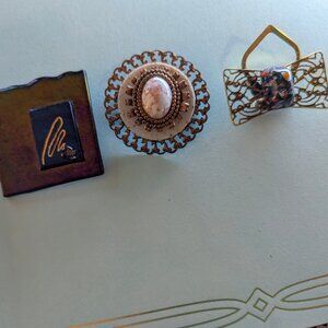 Vintage Artisan Jewelry lot Glass Barbara K Smith* Copper tone Faux Glass Round*